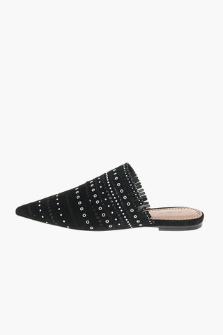 Perforated Suede Studded Mules