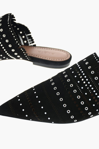Perforated Suede Studded Mules