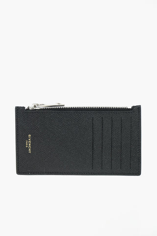 textured leather card holder with zip closure
