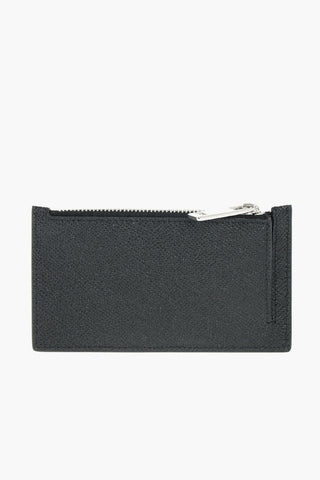 textured leather card holder with zip closure