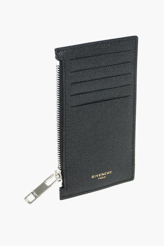 textured leather card holder with zip closure