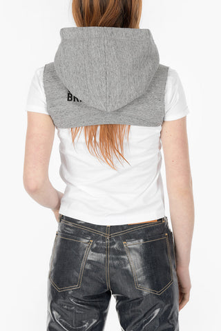 Hooded Cotton T-Shirt with Jersey Detail