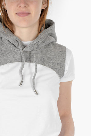 Hooded Cotton T-Shirt with Jersey Detail