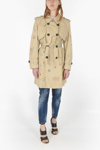 Printed Cotton Trench with Strass