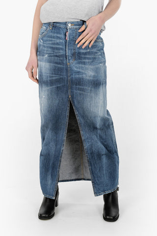 Front Split Denim Long Skirt