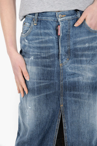 Front Split Denim Long Skirt