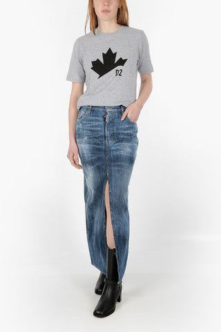 Front Split Denim Long Skirt