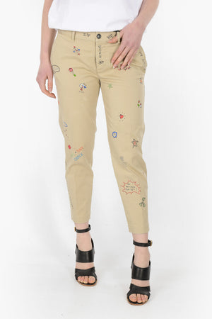 4 Pocket Printed Pants with Strass