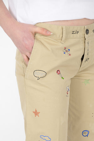 4 Pocket Printed Pants with Strass