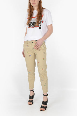4 Pocket Printed Pants with Strass