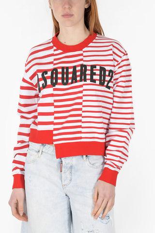 Crew Neck Asymmetric Awning Motif Sweatshirt
