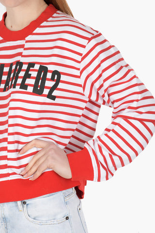 Crew Neck Asymmetric Awning Motif Sweatshirt