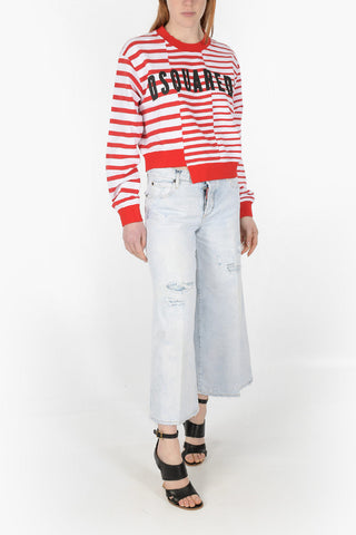 Crew Neck Asymmetric Awning Motif Sweatshirt