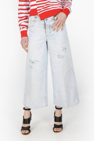 Light Wash Cropped Palazzo Denims