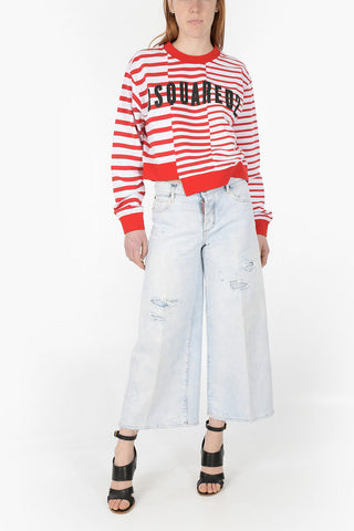 Light Wash Cropped Palazzo Denims