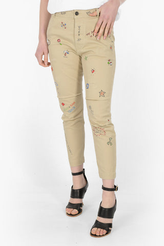 4 Pocket Printed Pants with Strass