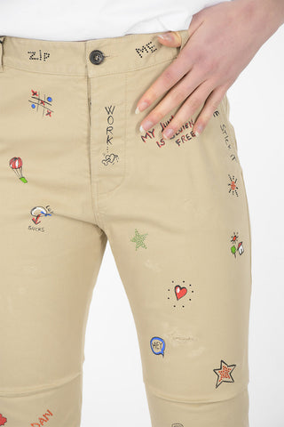 4 Pocket Printed Pants with Strass