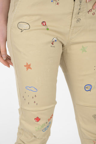 4 Pocket Printed Pants with Strass