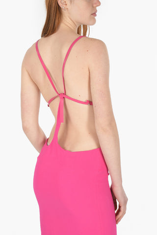 Draped Collar Bare Back Midi Dress