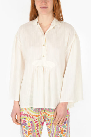 Striped Silk Blouse with Mandarin Collar