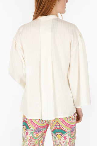 Striped Silk Blouse with Mandarin Collar