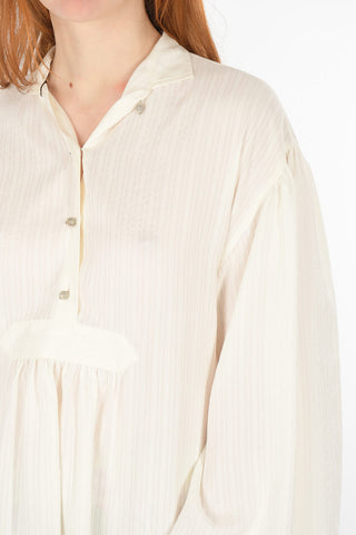 Striped Silk Blouse with Mandarin Collar