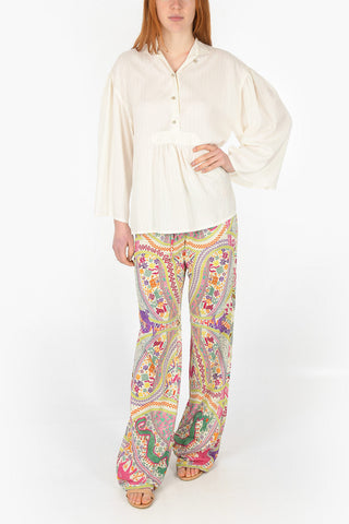 Striped Silk Blouse with Mandarin Collar