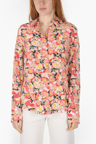 Standard Collar Floral Patterned Silk Shirt