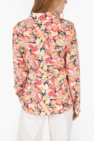 Standard Collar Floral Patterned Silk Shirt