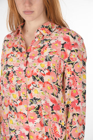 Standard Collar Floral Patterned Silk Shirt