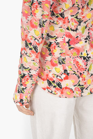 Standard Collar Floral Patterned Silk Shirt