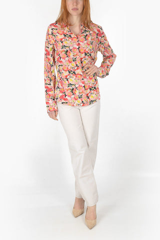 Standard Collar Floral Patterned Silk Shirt