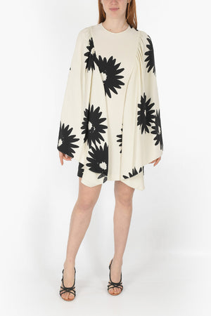 Cape-sleeved Floral Patterned Midi Dress