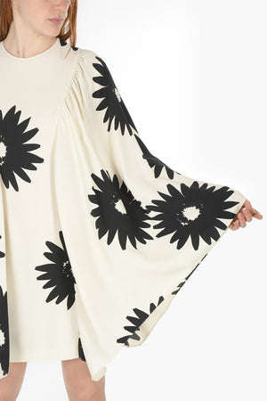 Cape-sleeved Floral Patterned Midi Dress