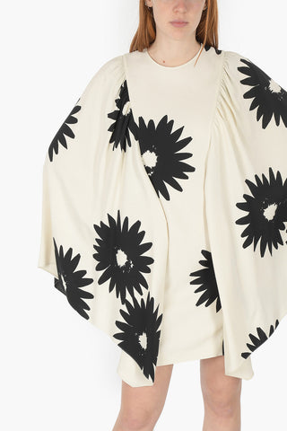 Vestito Midi con Motivo Floreale e Maniche a Mantella