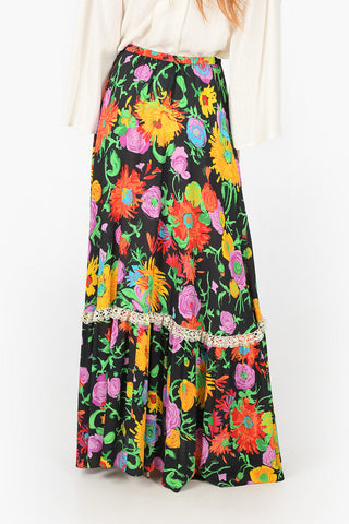 Floral Patterned Long Gipsy Skirt with Buttons