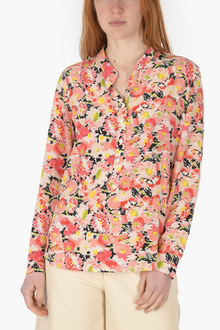 Camicia in Seta con Motivo Floreale e Collo Coreano