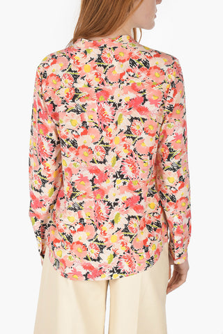 Camicia in Seta con Motivo Floreale e Collo Coreano