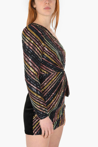 Single-sleeved Sequine Embroidered Minidress