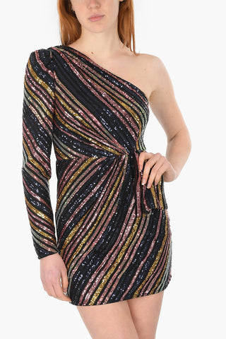Single-sleeved Sequine Embroidered Minidress