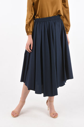 Elastic Waistband Flared Cotton Midi Skirt