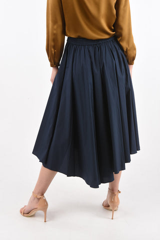 Elastic Waistband Flared Cotton Midi Skirt
