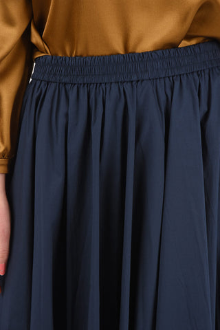 Elastic Waistband Flared Cotton Midi Skirt