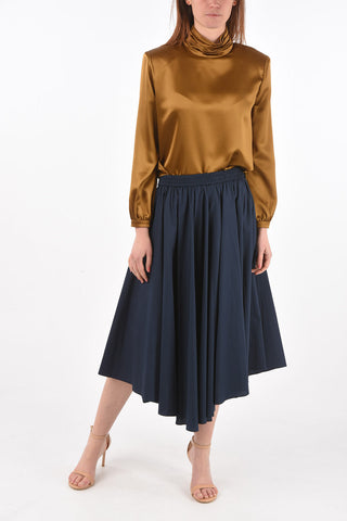Elastic Waistband Flared Cotton Midi Skirt