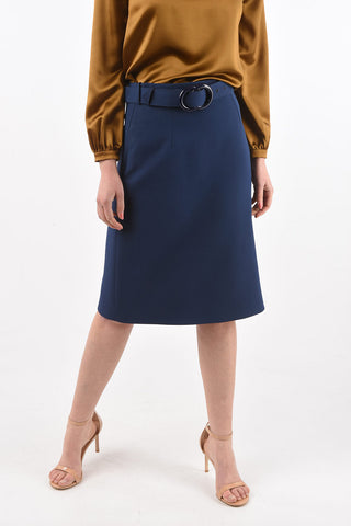 Wool and Silk Longuette with Belt and Logo Buckle