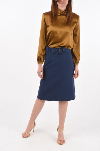 Wool and Silk Longuette with Belt and Logo Buckle