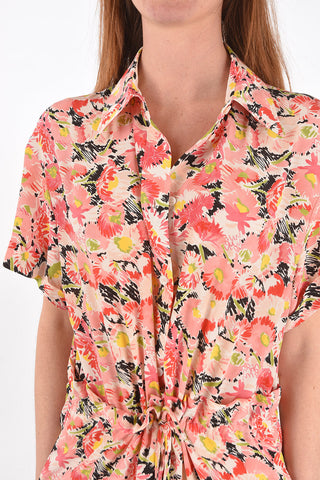 Floral Patterned Silk Shirt Jumpsuit