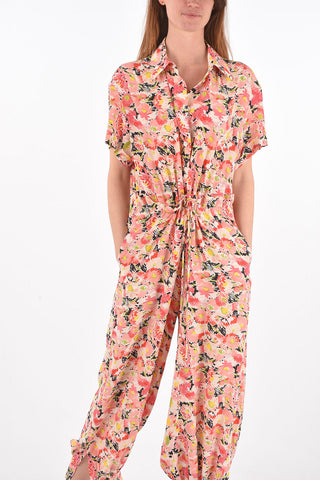 Floral Patterned Silk Shirt Jumpsuit
