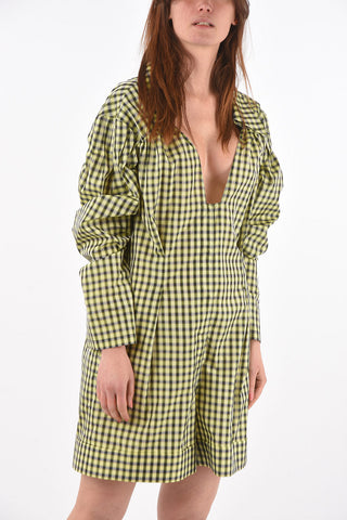 Long-sleeved Snap Button Gingham Jumpsuit