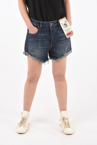 stretch denim DE-LOWY shorts with frayed hem